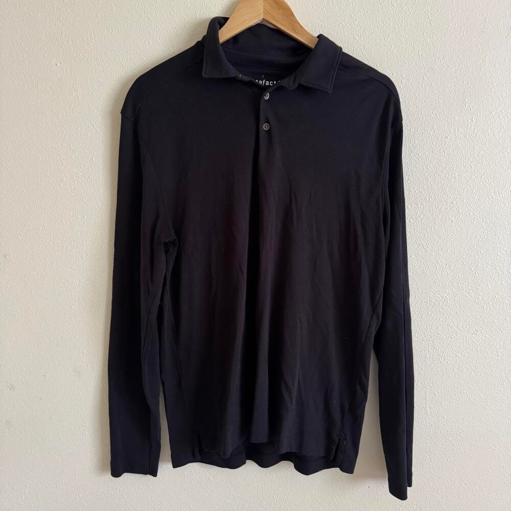 Artefact Pima Cotton Black Long Sleeve Polo Henley Shirt Size Large